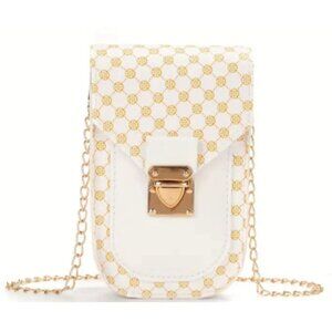 White/Yellow Luxury Crossbody Phone Bag With Chain Strap & Secure Lock